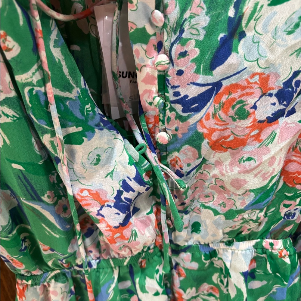 NWT SUNCOO Vibrant Green Floral Romper size T0 (XS) - Picture 8 of 13
